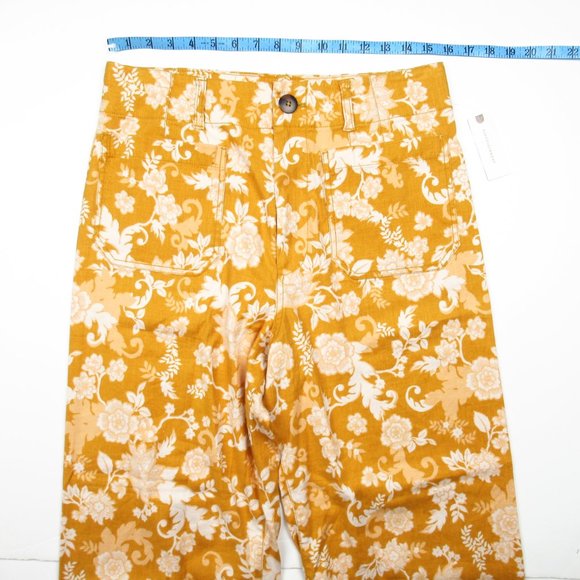 Anthropologie Maeve The Colette Cropped Wide-Leg Linen Pants Maize Floral 31 - Picture 7 of 14